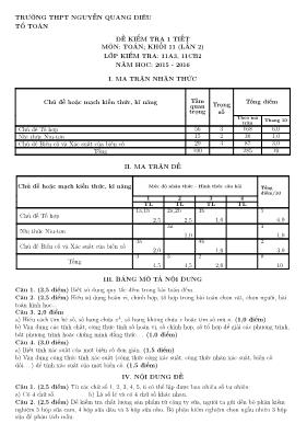 Đề kiểm tra 1 tiết môn Toán khối 11 (lần 2) - Đại số chương 2